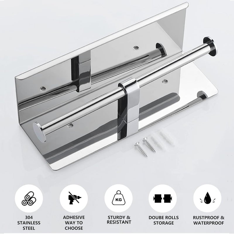 yeavs Double Toilet Paper Holder SUS 304 Stainless Steel Tissue Roll Rack with Phone Storage Shelf (Polished Chrome) - Image 4